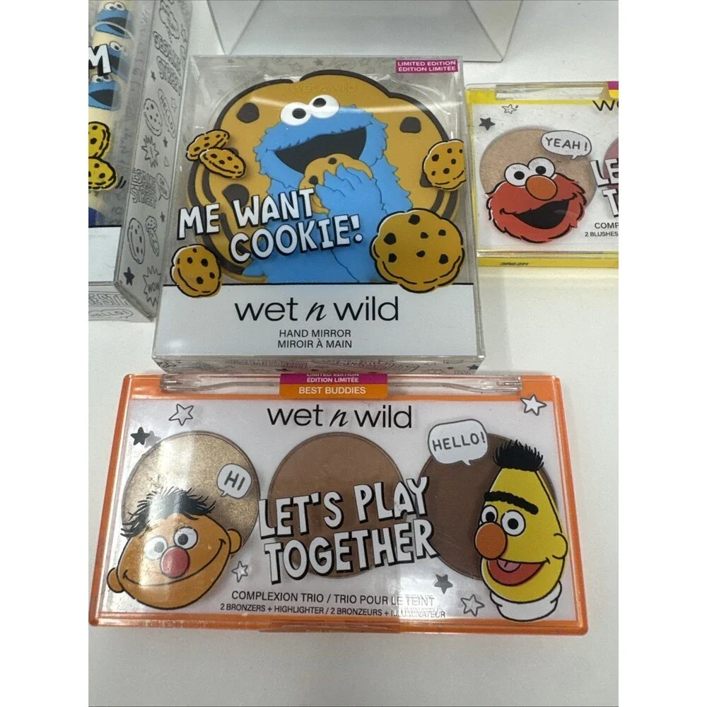 Sesame Street Wet N Wild Makeup Set Bundle - Blush, Highlighter, Sponge, Mirror